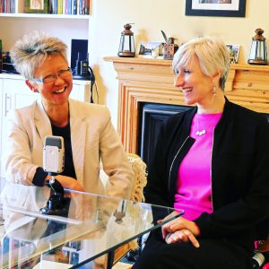 Personal Stylist Sarah Gilfillan (R) chats with South London Voices host Yang-May Ooi (L)